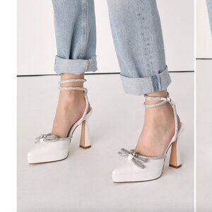 Lullie Ivory Rhinestone Platform Pointed-Toe Pumps